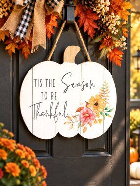 Tis The Season To Be Thankful Pumpkin Hanging Sign Fall Thanksgiving Home Décor